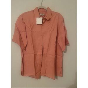 SANDRO PARIS ROSE CLAIR BLOUSE NWT LINEN BLEND BUTTON UP PINK CHIC WOMENS UNISEX
